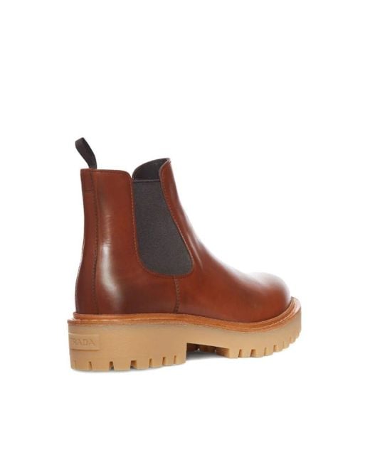 Prada Brown Smooth Calf Leather Ankle Boots for men
