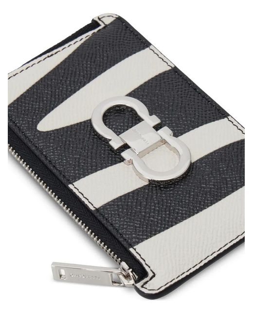 Ferragamo Black Zebra-Print Cardholder With Zip