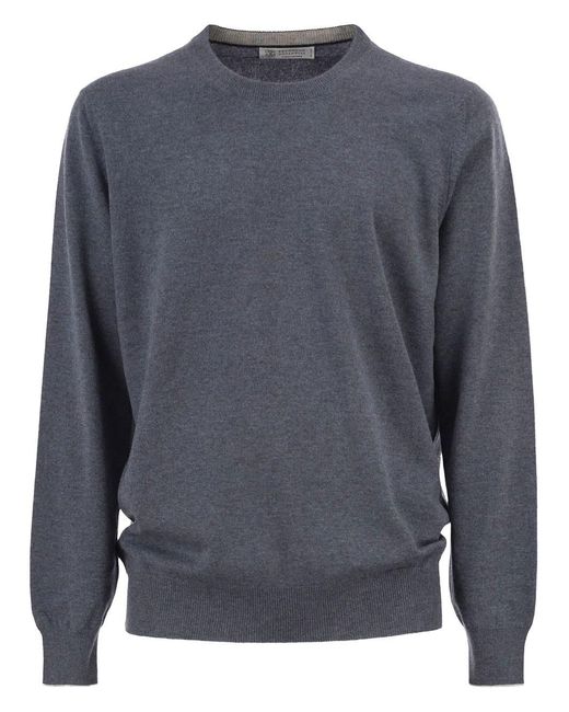 Brunello Cucinelli Gray Cashmere Crew Neck Sweater for men