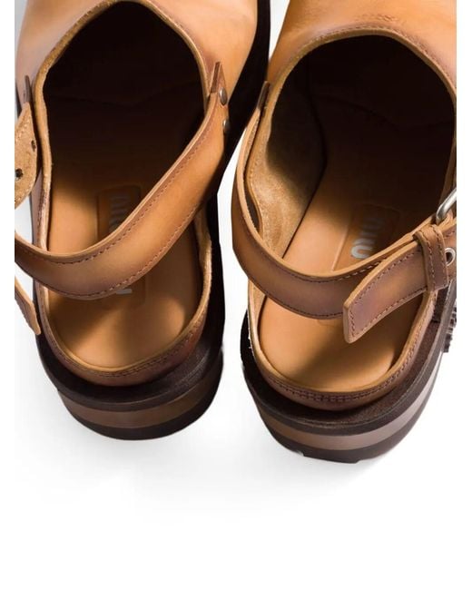 Miu Miu Brown Foule Leather Clogs