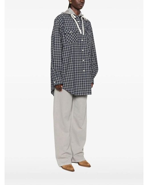 Miu Miu Gray Check-Pattern Hooded Shirt