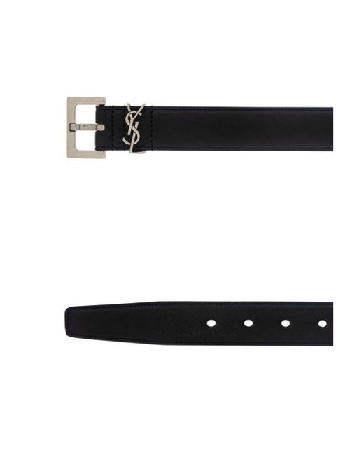 Saint Laurent Black Cassandre Belt Square Buckle Accessories for men