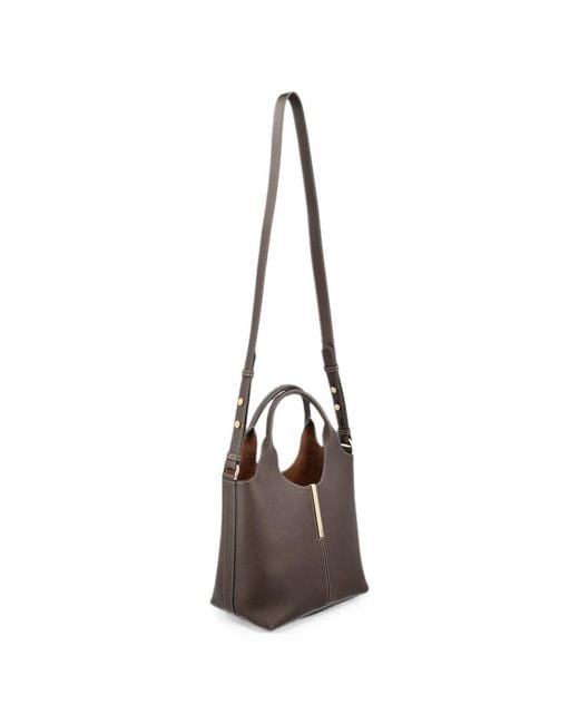 Tod's Brown Mini Leather Shopping Bag With Metal Bar