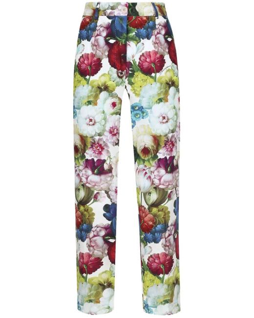 Pantaloni crop a fiori di Dolce & Gabbana in White
