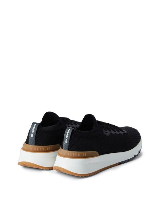 Brunello Cucinelli Black Runners In Cotton And Semi-shiny Calf Leather for men