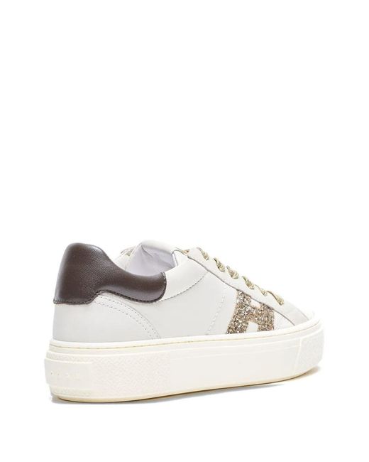 Hogan White Crosswind Nappa Leather And Suede Sneakers With Glitter H Detail Shoes
