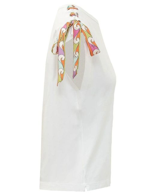 Emilio Pucci White Solid Round Neck Top
