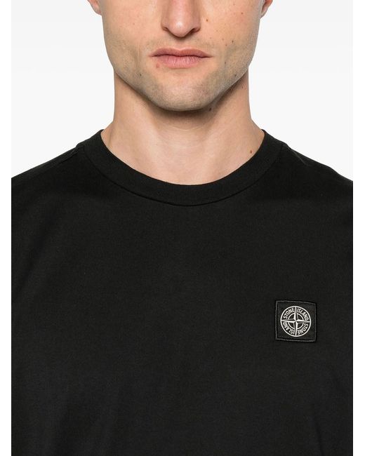 Stone Island Black Slim Fit T-Shirt With Compass Badge for men