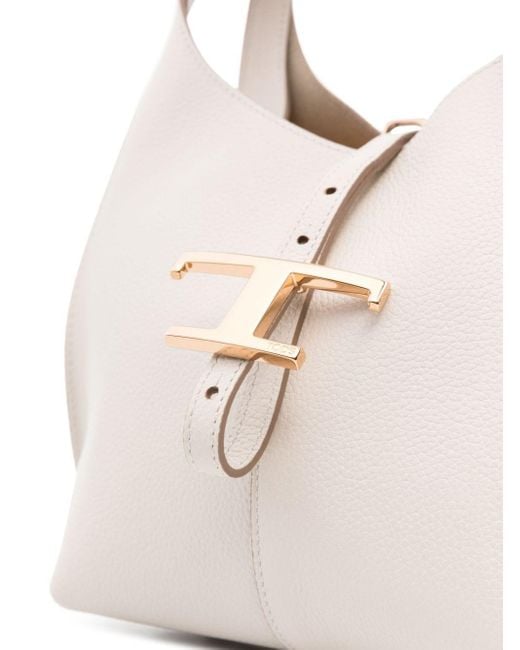 Tod's Gray Mini T Timeless Grained Leather Shoulder Bags
