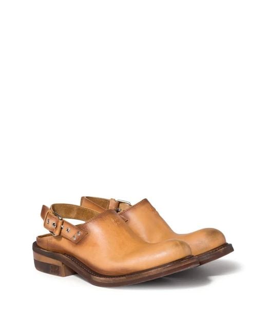 Miu Miu Brown Foule Leather Clogs