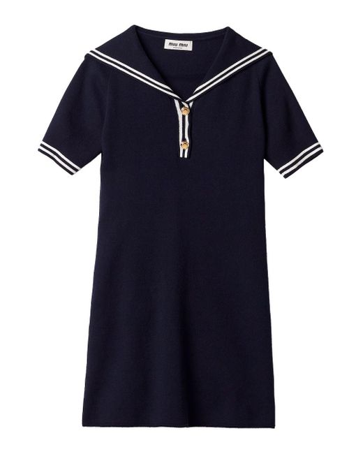 Miu Miu Blue Cotton Minidress With Sailor Collar