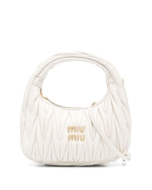 Miu Miu White Wander Matelassé Nappa Leather Small Hobo Bag