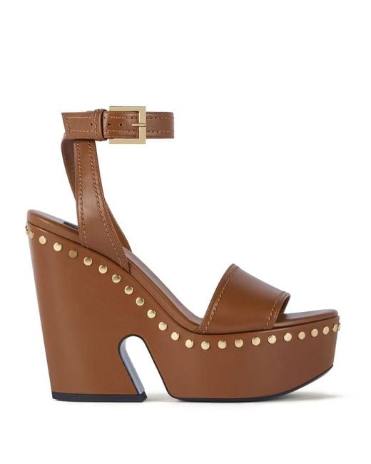 Givenchy Brown Clog Leather Platform Sandals With Studs Detail