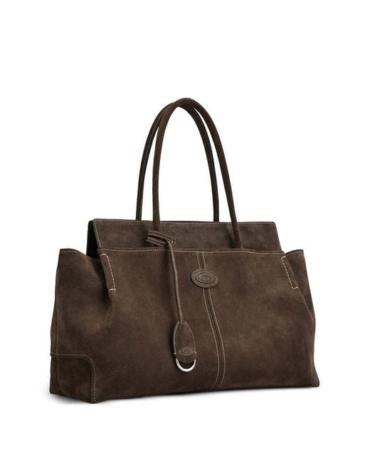 Tod's Brown Medium Suede Leather Shopping Bag