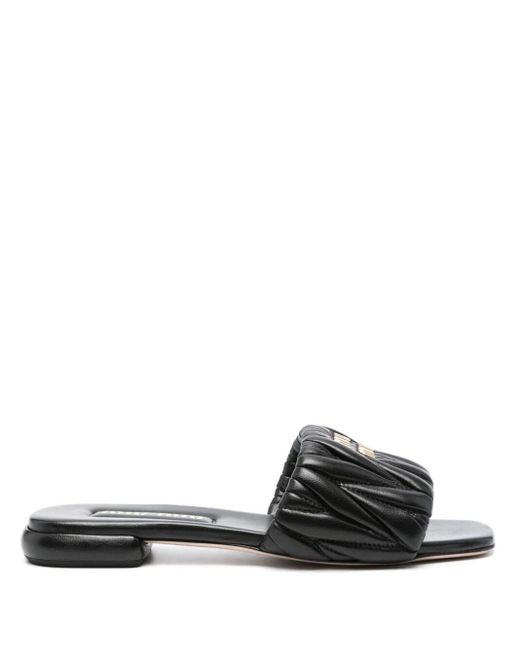 Miu Miu Black Matelassé Leather Sandals