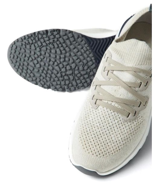 Brunello Cucinelli White Cream Cotton Chiné Mesh Sneakers for men