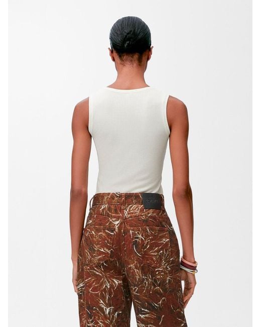 Loewe White Anagram Ribbed Silk Tank Top
