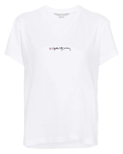 Stella McCartney White Logo-Embroidered Cotton T-Shirt
