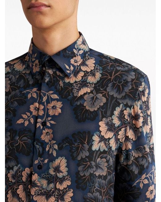 Etro Blue Floral Print Shirt for men