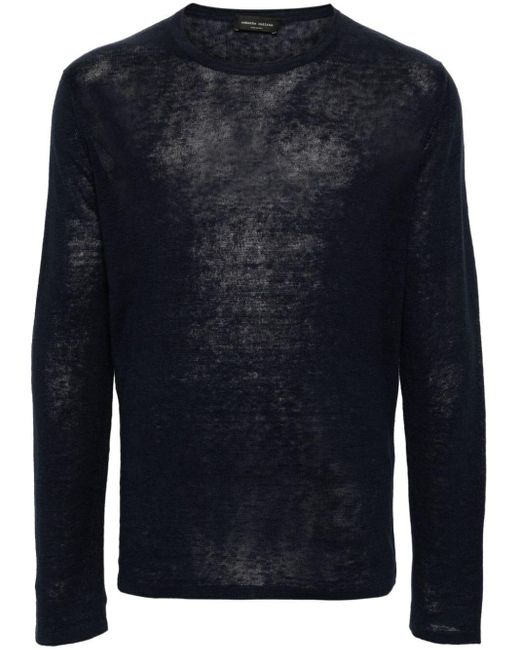 Roberto Collina Blue Long-Sleeved Linen Jumper for men