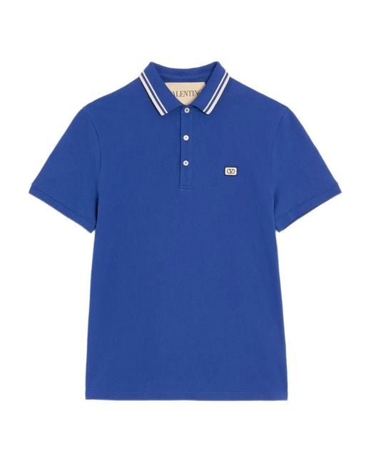 Valentino Garavani Blue Cotton Piqué Polo With Vlogo Patch for men