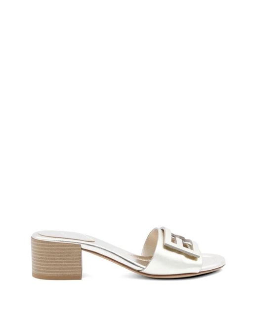 Fendi White Slide Vitello Lamin+Ff Vit.Lam
