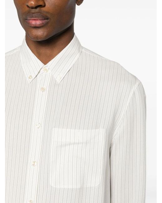 Saint Laurent White Logo-Embroidered Striped Shirt for men