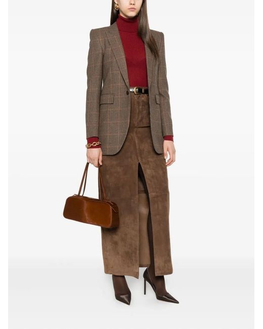 Saint Laurent Brown Checked Single-Breasted Blazer