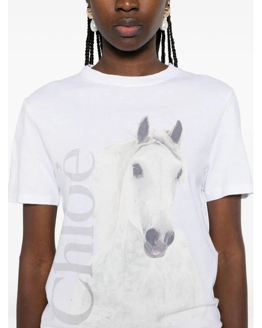 Chloé White Graphic Crew Neck T-Shirt