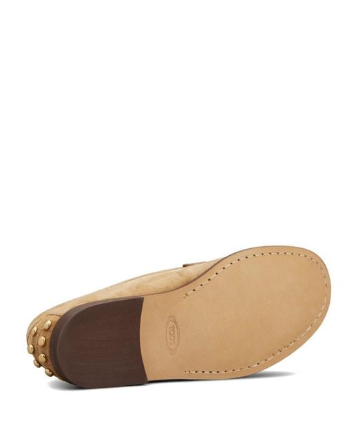 Tod's Brown Suede Slipper Loafers With Metal Detailing Shoes