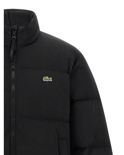 Lacoste Black Water-Repellent Down Jacket With Packable Hood for men