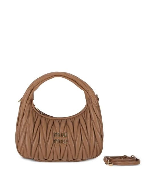 Miu Miu Brown Wander Matelassã Nappa Leather Small Hobo Bag
