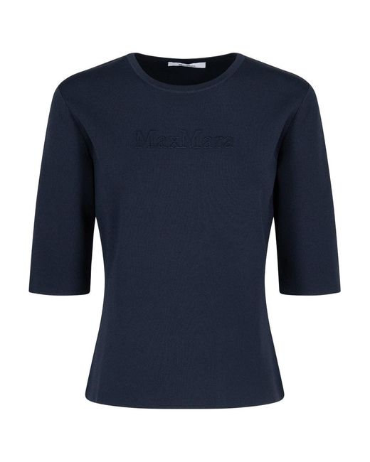 Max Mara Blue Knitted Jersey Short-Sleeved Top