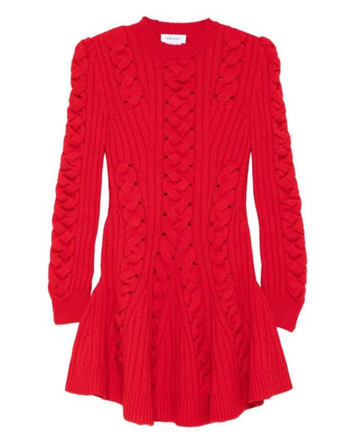 McQueen Red Wool And Cashmere Cable Knit Mini Dress Clothing