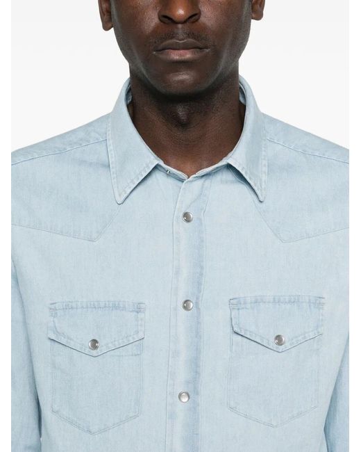 Tom Ford Blue Denim Chambray Western Shirt for men