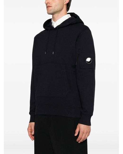 C P Company Black Diagonal Raised Fleece Hooded Lens Sweatshirt for men