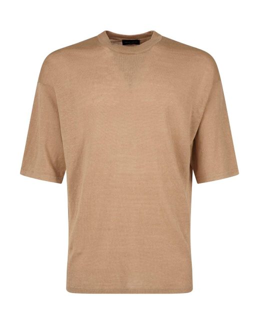 Roberto Collina Natural Knitted Linen T-shirt for men