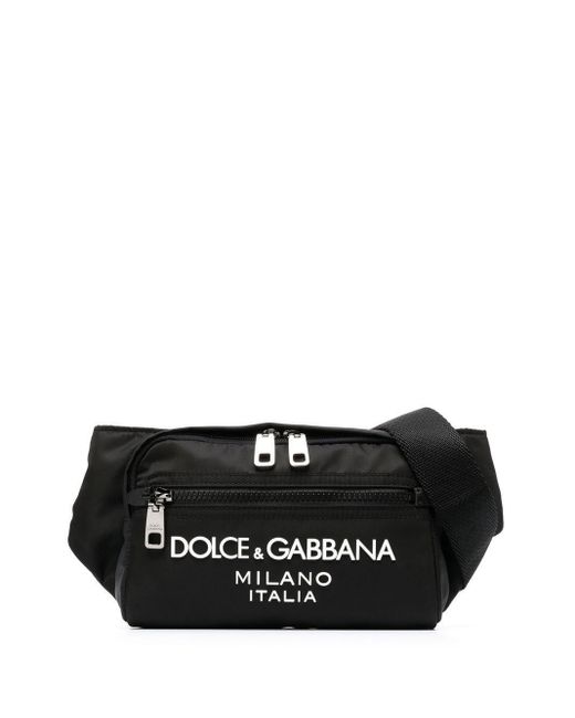 Dolce & Gabbana Black Small Nylon Belt Bag With Rubberized Logo for men