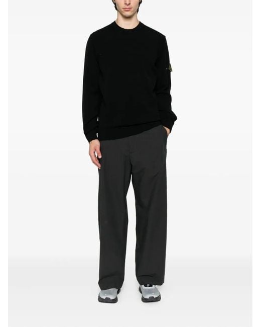 Stone Island Black Stretch Wool Crewneck Sweater With Reverse Stitch Details for men