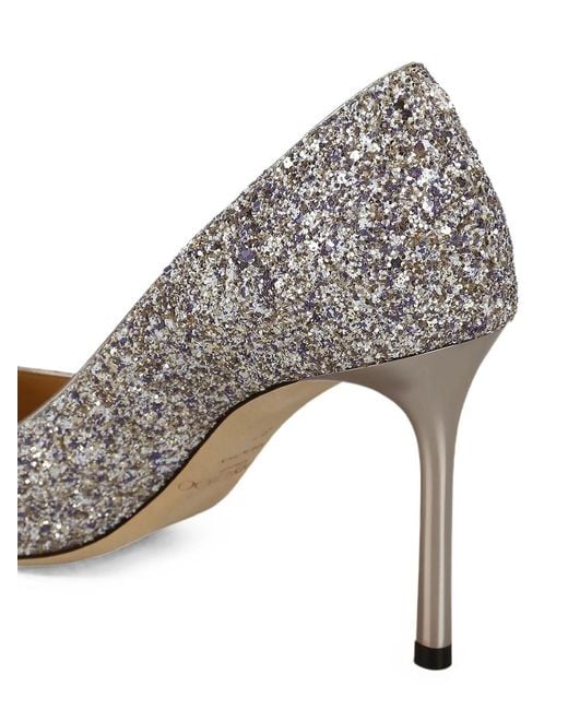 Jimmy Choo White Romy 85 Glitter Fabric Pointy Toe Pumps