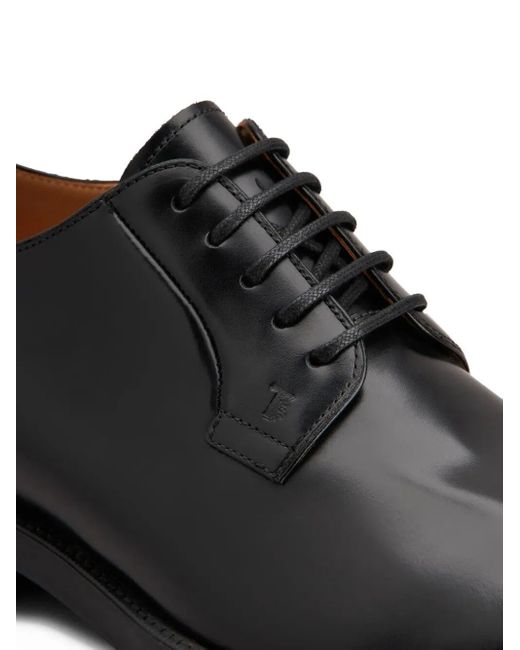 Tod's Black Almond Toe Leather Derby Shoes for men