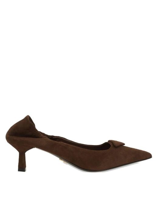 靴 Prada Suede Leather Heels Prada Suede Pumps With Elastic On The Heel Shoes in Brown | Lyst