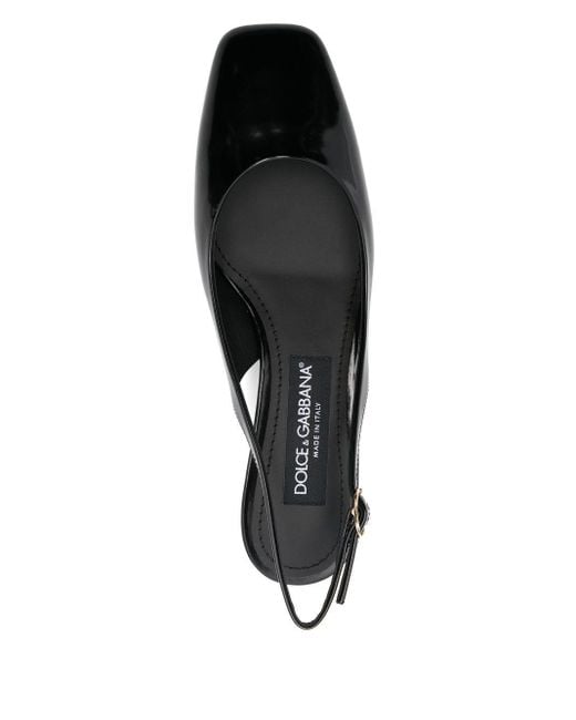Dolce & Gabbana Black Logo-Heel Patent Leather Slingback Pumps
