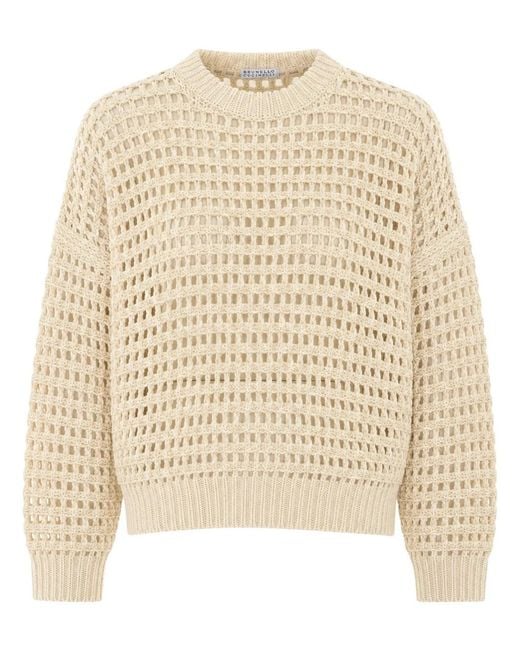 Brunello Cucinelli Natural Pullover With Mesh Knit