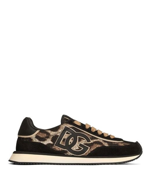Dolce & Gabbana Black Dg Cushion Sneakers In Leo Print Fabric