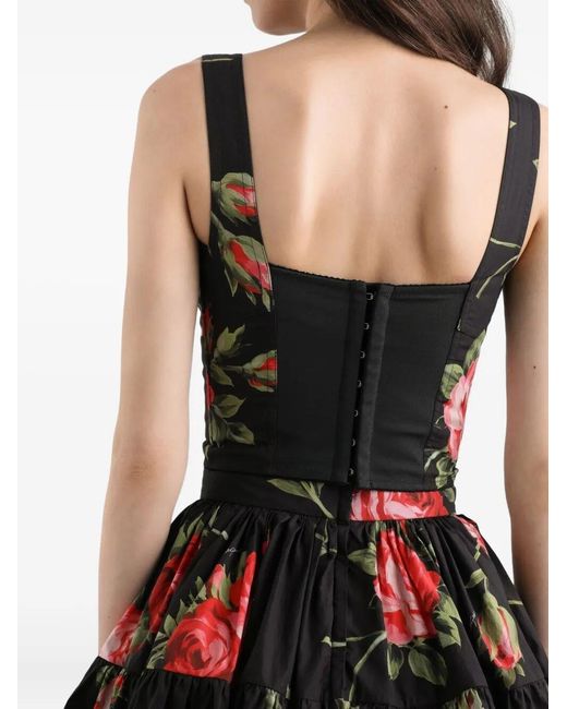 Dolce & Gabbana Red Roses Bouquet Print Bustier Top