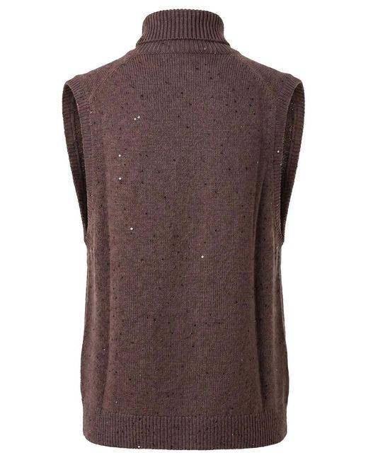 Brunello Cucinelli Brown High Neck Sleeveless Top