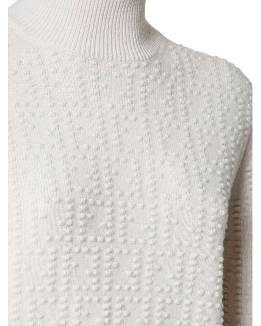 Fendi White High-Neck Wool And Cashmere Jumper With Ff Polka Dot Embroidery Clothing