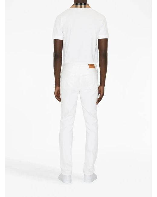 Burberry White Check Collar Polo Shirt for men