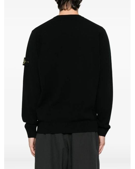Stone Island Black Stretch Wool Crewneck Sweater With Reverse Stitch Details for men